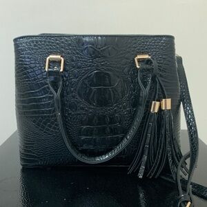 Elegant Black Crocodile-Embossed Handbag
